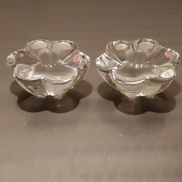 Orrefors Vintage Mid Century Swedish Crystal Stella Flower Floral Candle Holders - Picture 5 of 12